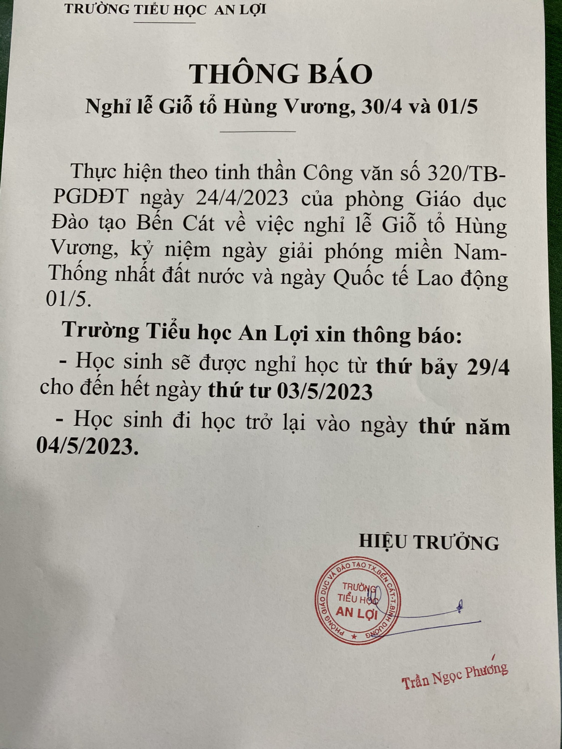 THÔNG BÁO